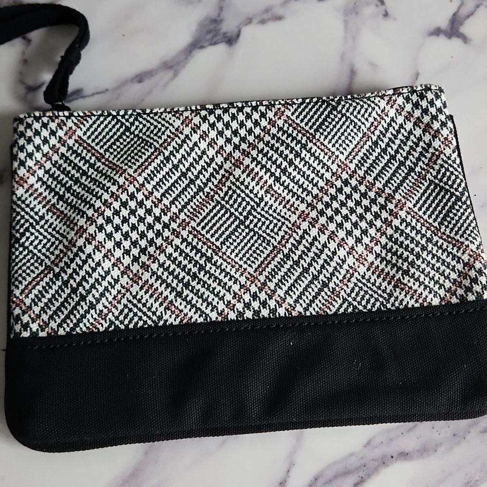 Lands' End Black and White Checkered Bag Houndstooth Plaid Wristlet Wallet Pouch - Picture 3 of 7